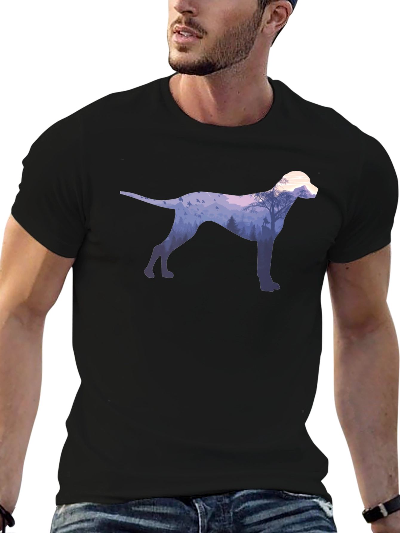 Black Dog Silhouette Forest Graphic Tee - Black view 6