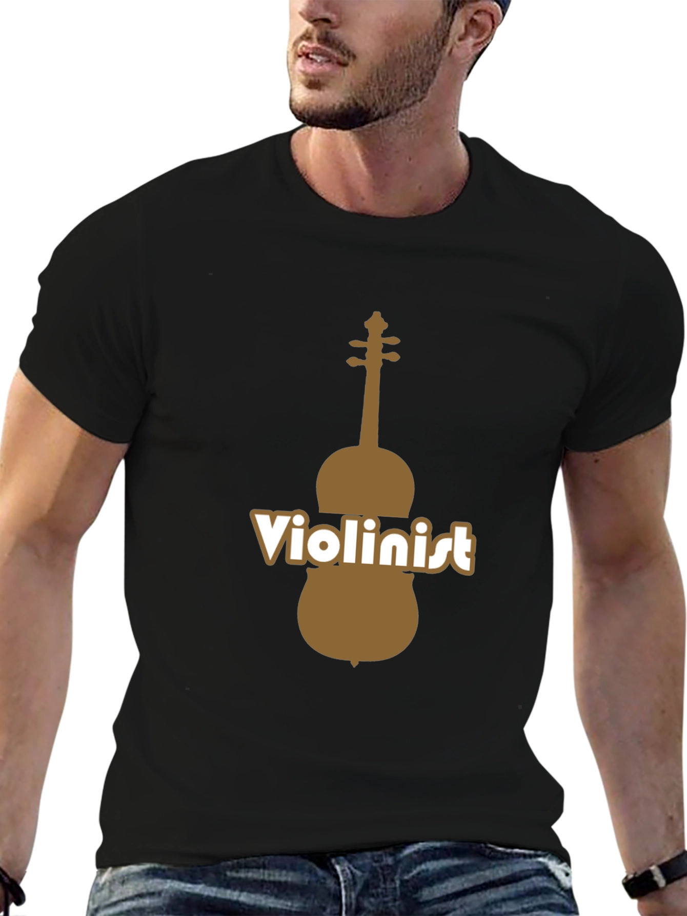 Black Violinist Graphic Tee - Black Cotton Blend T-Shirt view 6