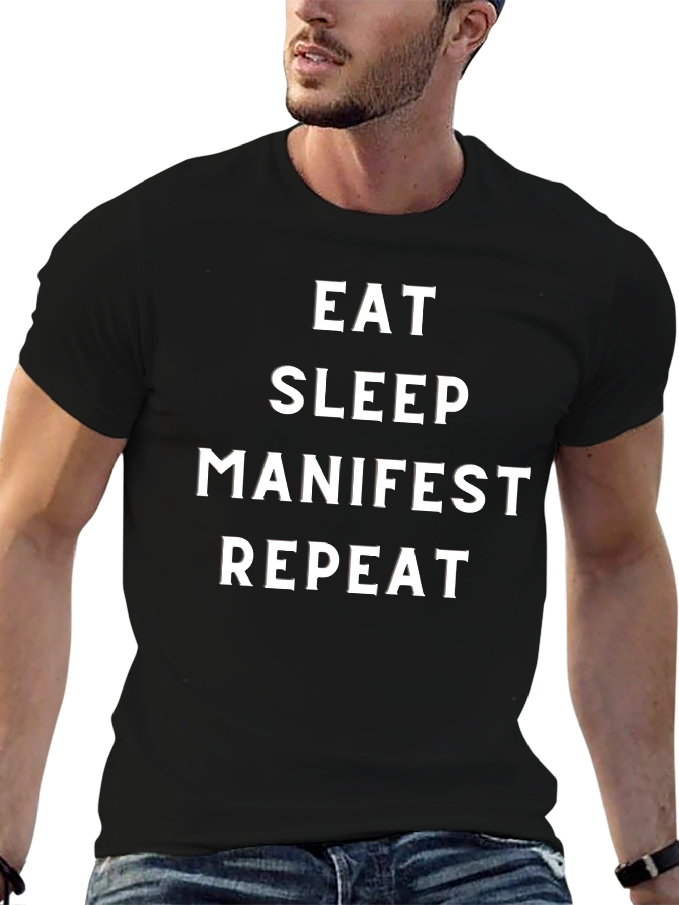 Black Eat Sleep Manifest Repeat T-Shirt view 6