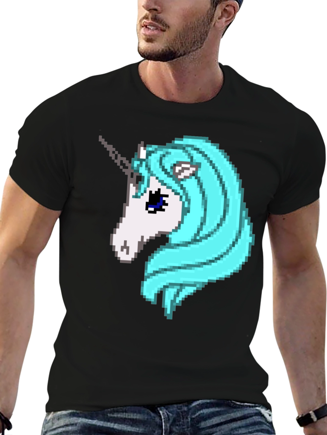 Black Pixel Unicorn Graphic Tee - Black Cotton Blend view 6