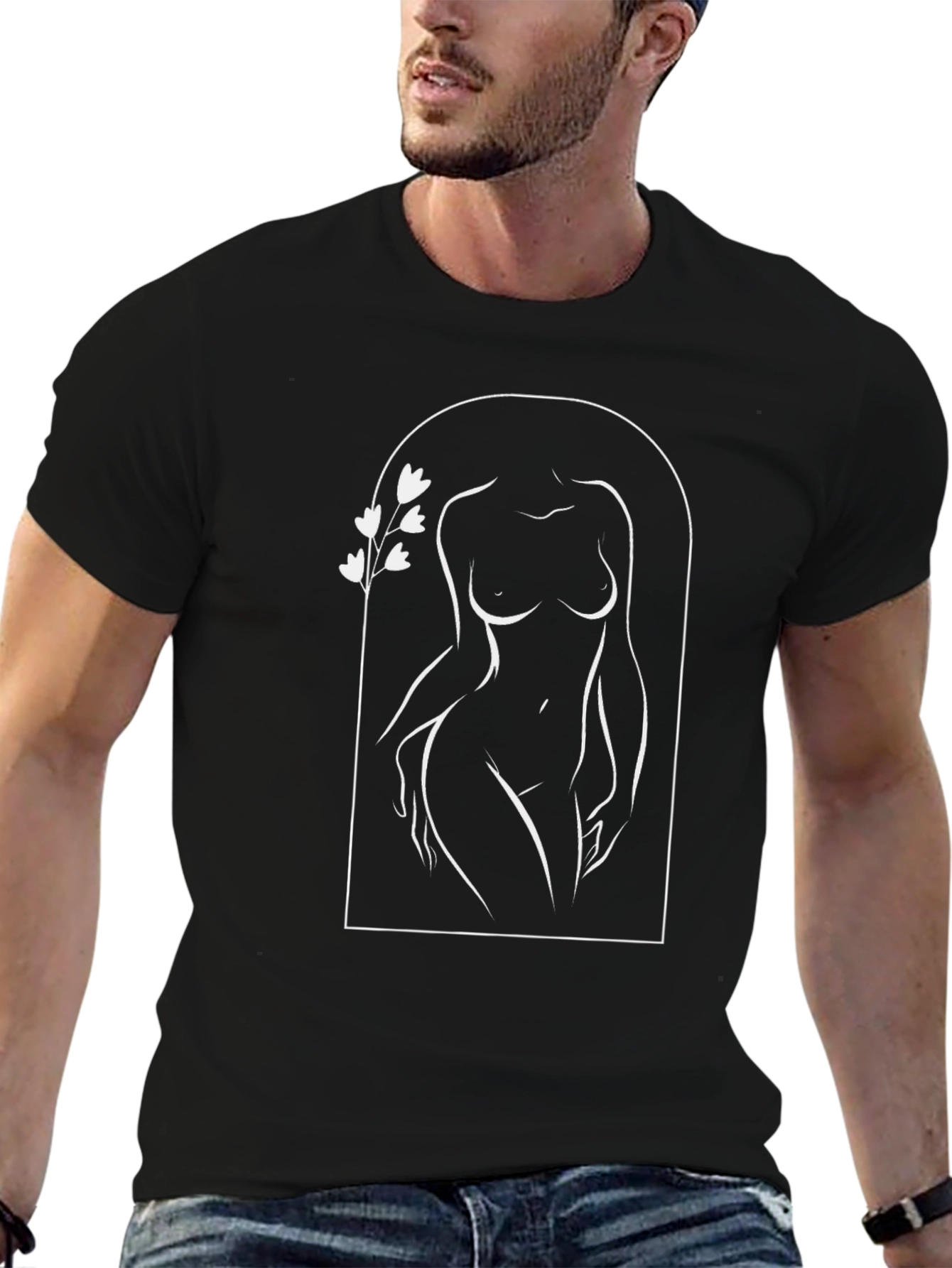 Black Abstract Woman Line Art Graphic Tee view 6