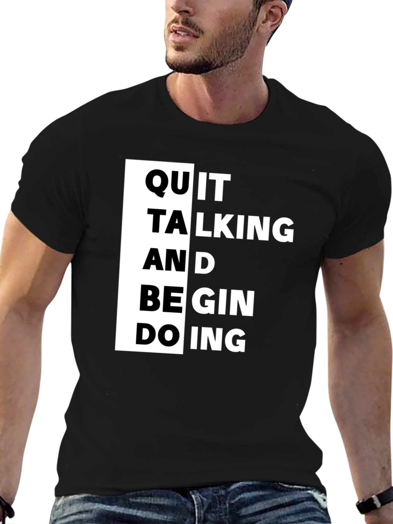 Black Quit Talking T-Shirt - Motivational Black Tee view 6