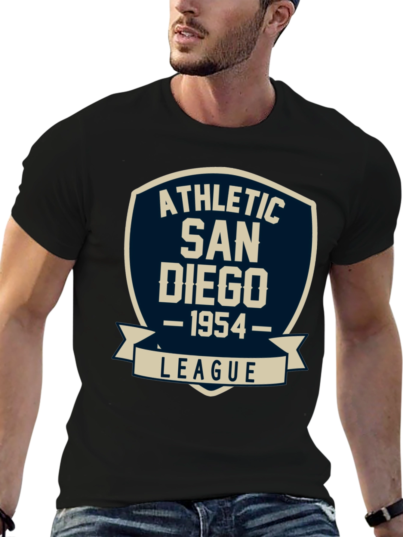 Black Athletic San Diego League T-Shirt - Vintage Style Tee view 6