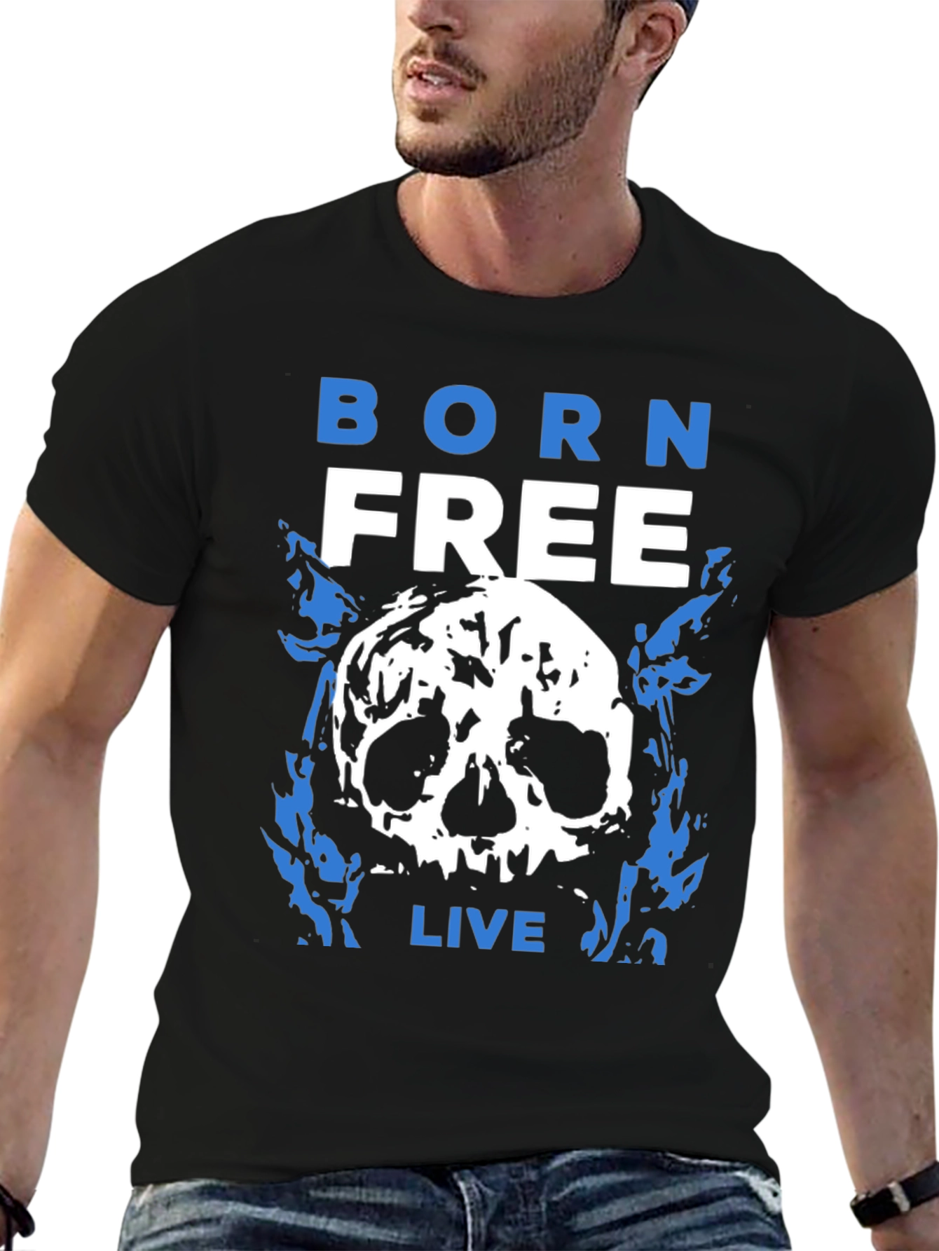 Black Born Free Skull Graphic T-Shirt - Black view 6