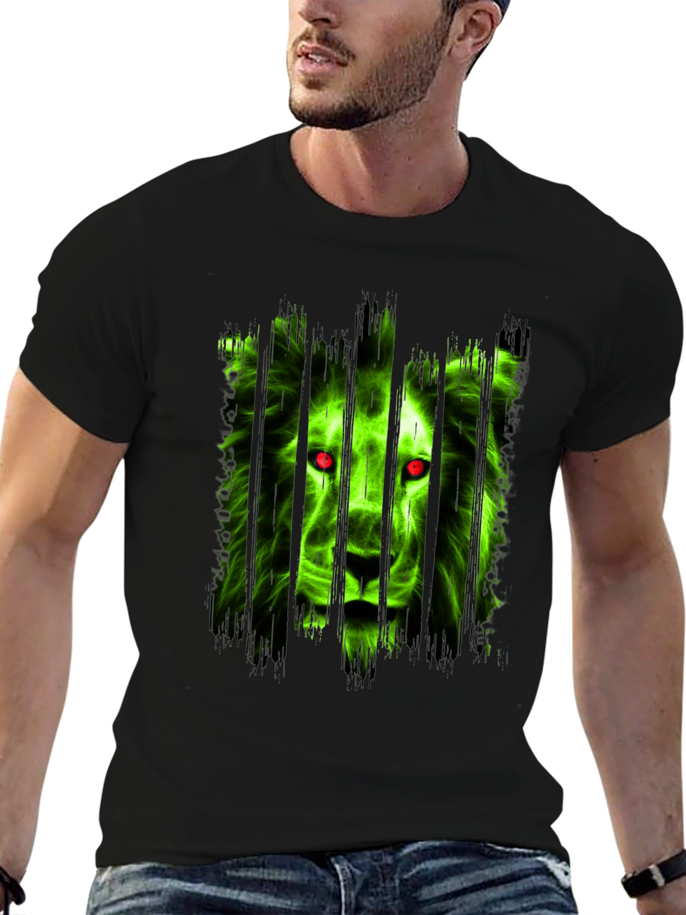 Black Men's Black Lion Graphic T-Shirt view 6