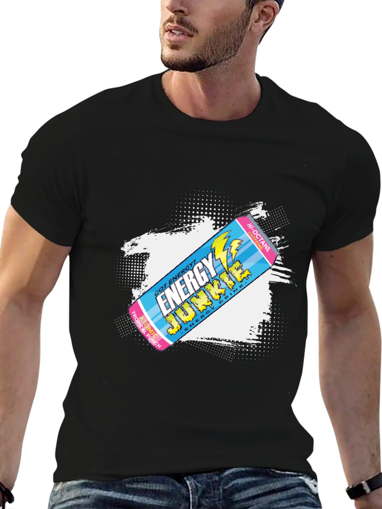 Black Energy Junkie Graphic Tee - Retro Style Black T-Shirt view 6