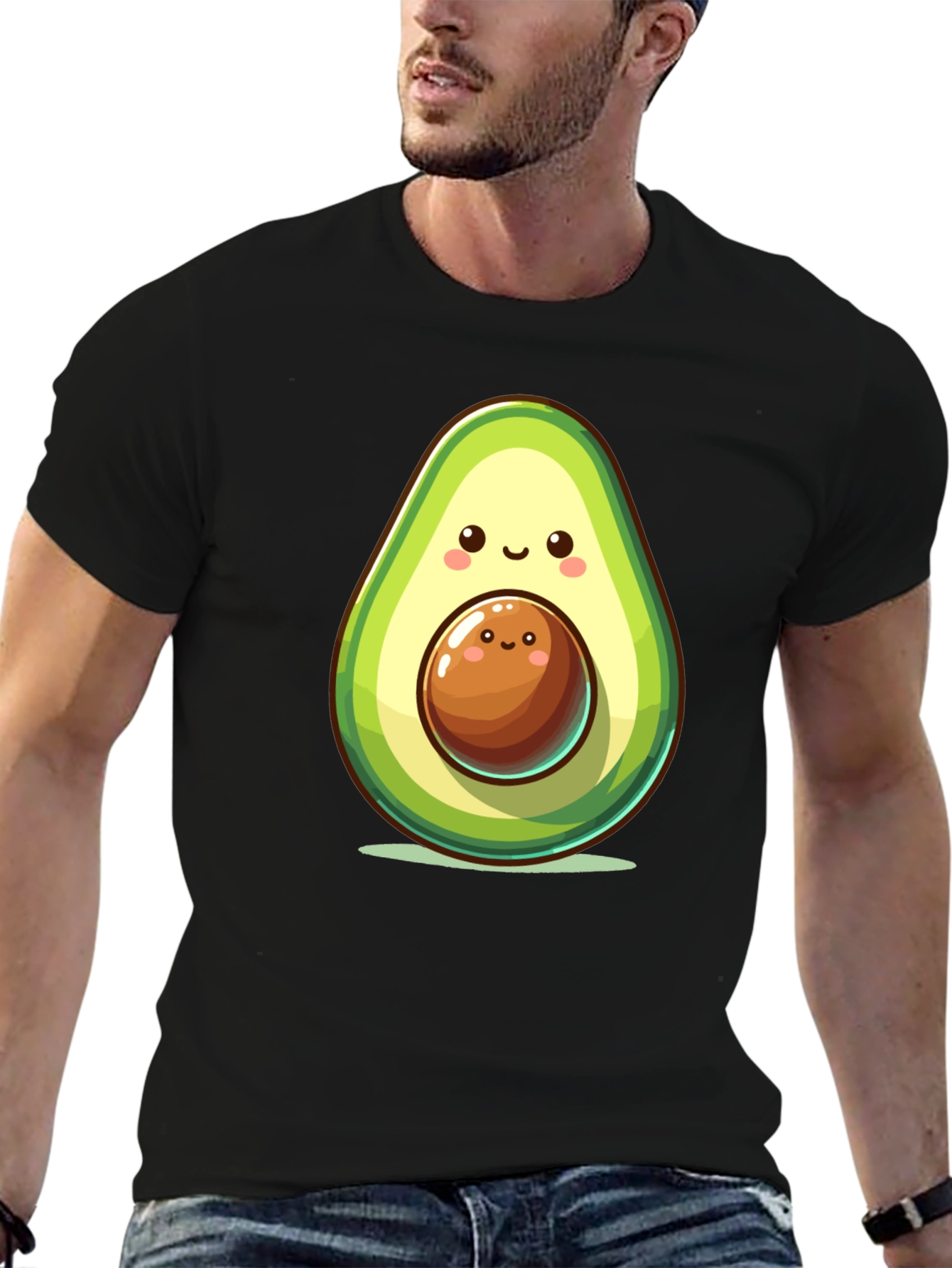 Black Cute Avocado Cartoon Graphic Black T-Shirt view 6