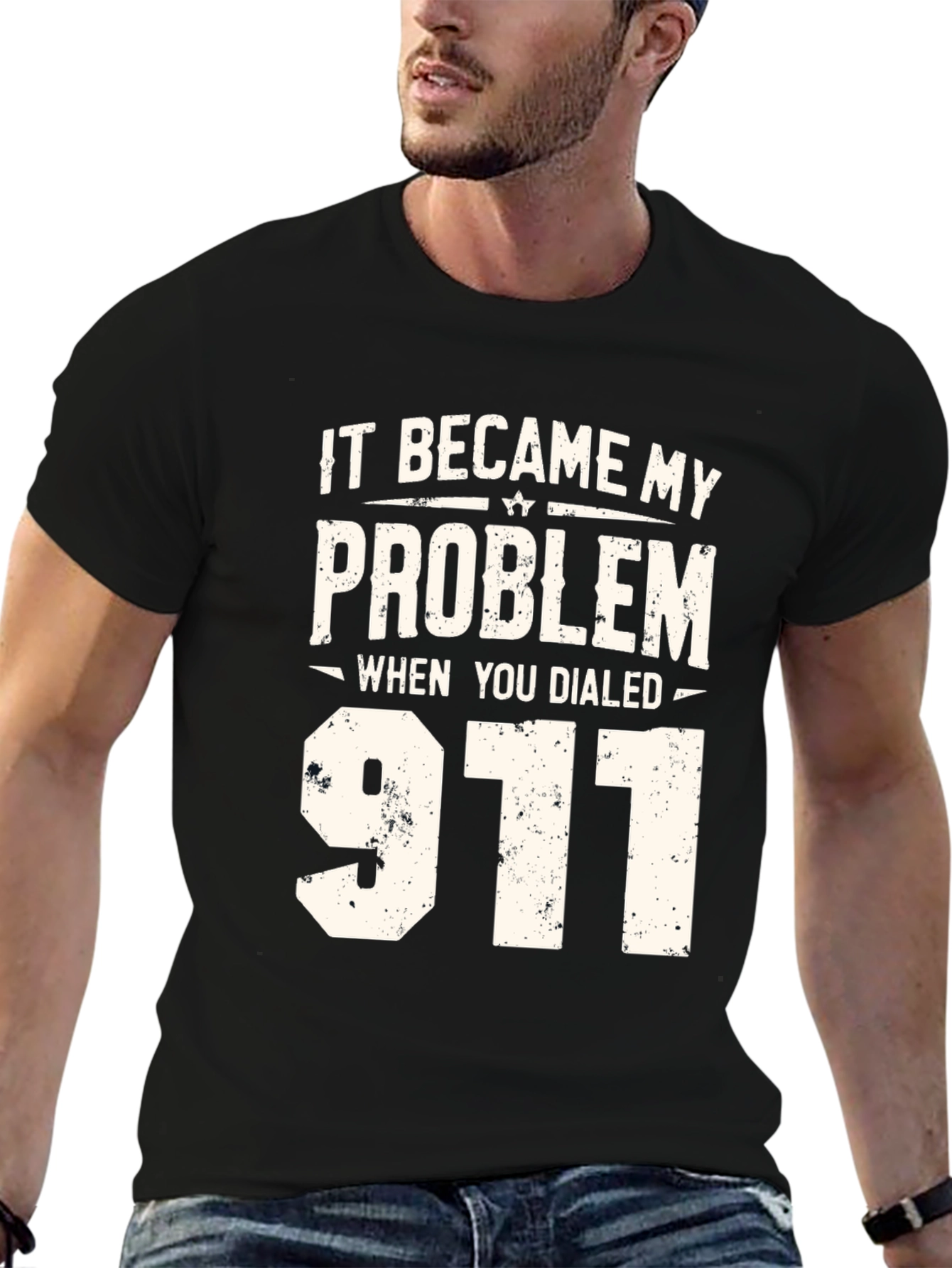Black It Became My Problem 911 Black Graphic T-Shirt view 6