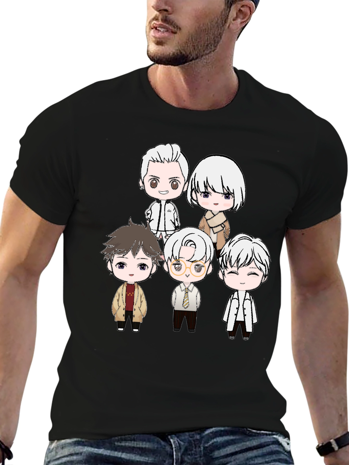 Black Anime Character Print Black T-Shirt view 6