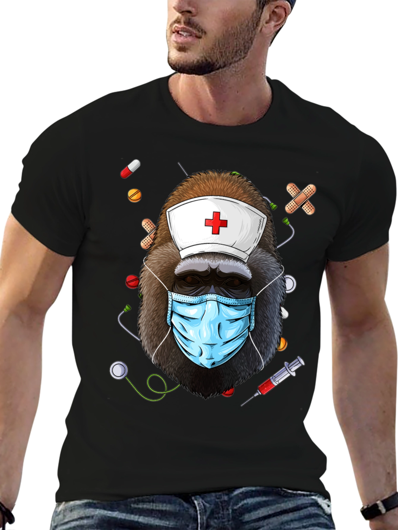 Black Nurse Gorilla T-Shirt - Medical Humor Tee view 6