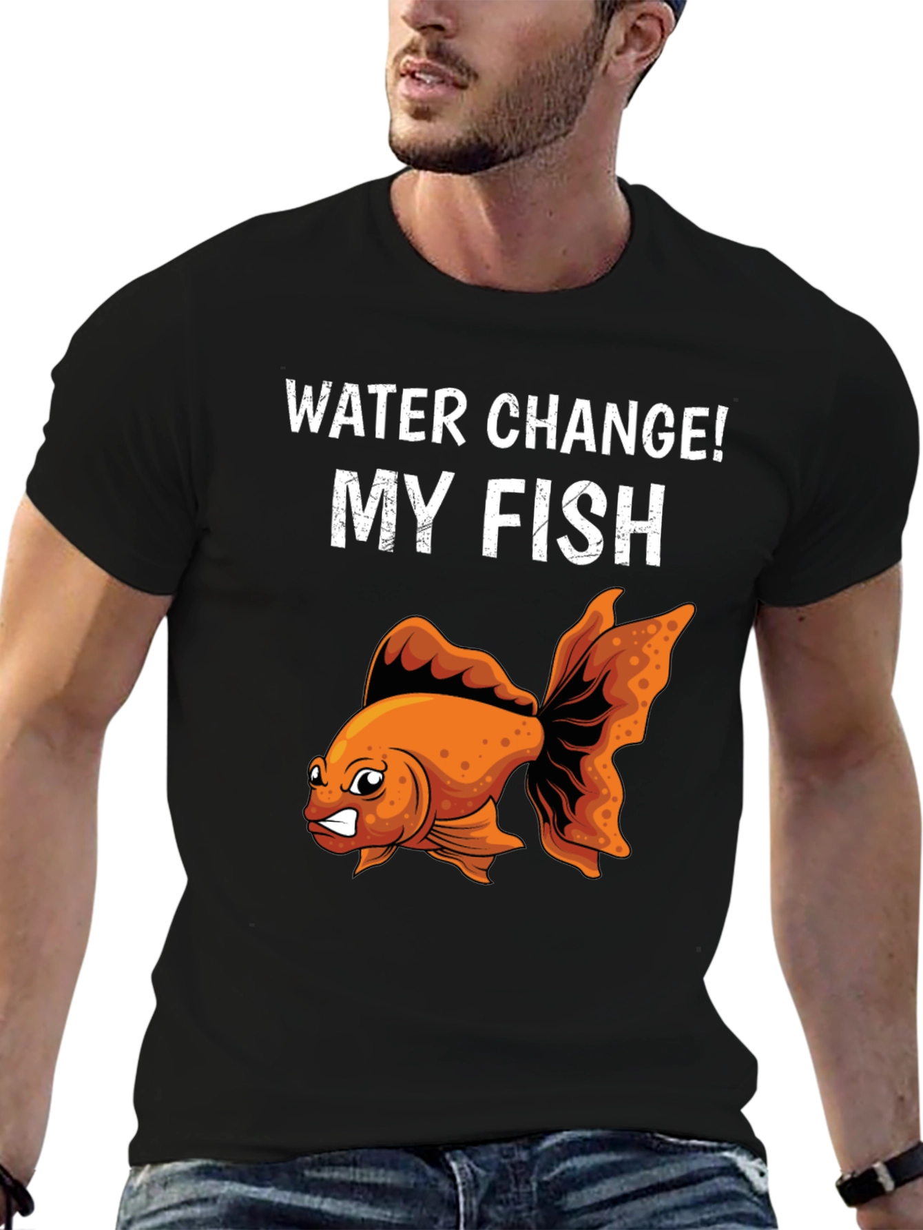 Black Funny Angry Goldfish Water Change T-Shirt view 6