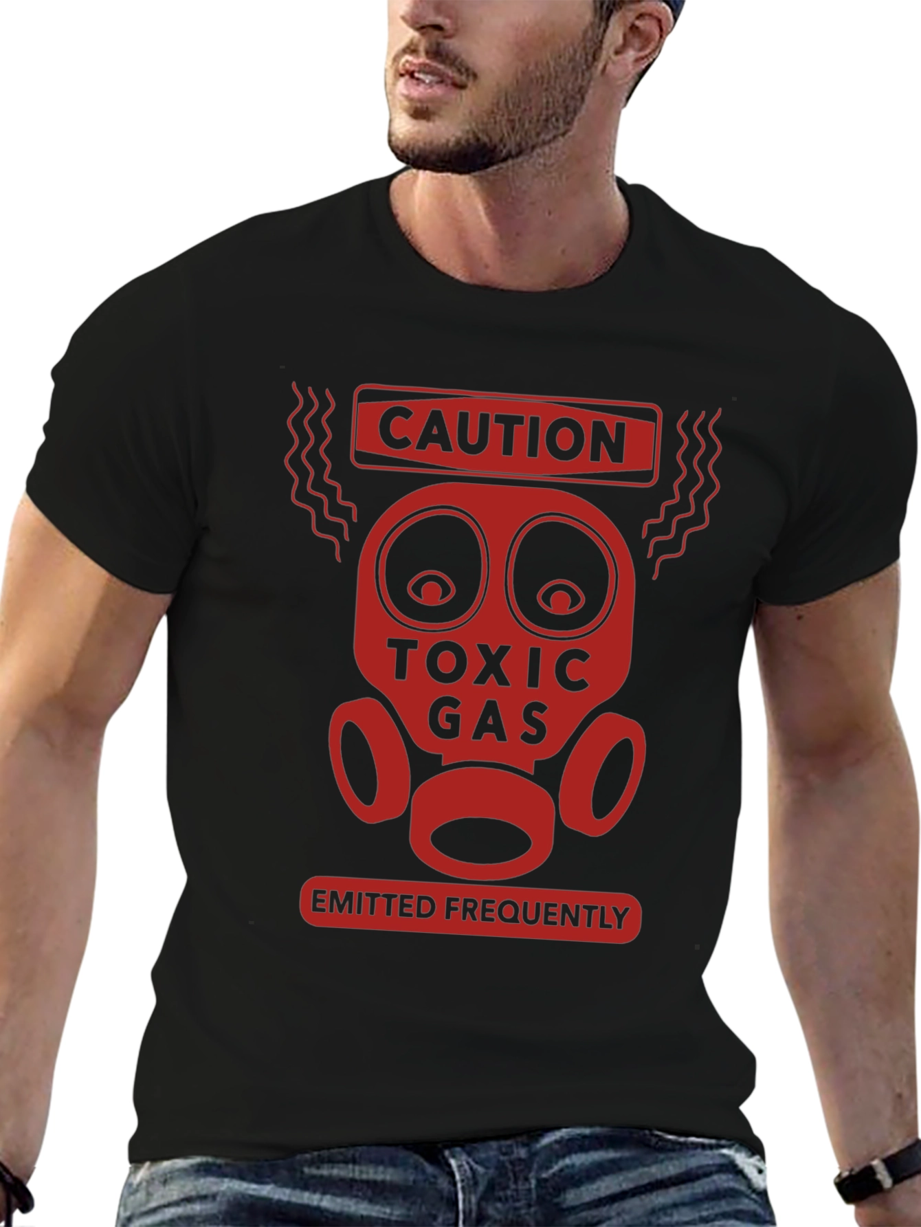 Black Caution Toxic Gas Funny Graphic T-Shirt view 6