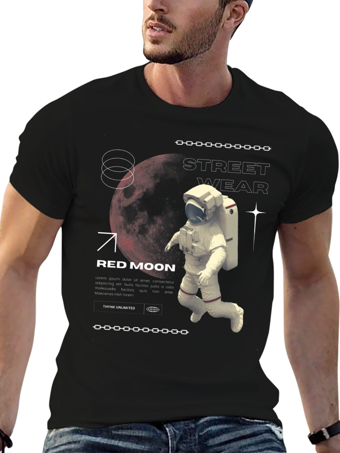 Black Red Moon Streetwear Graphic Tee view 6