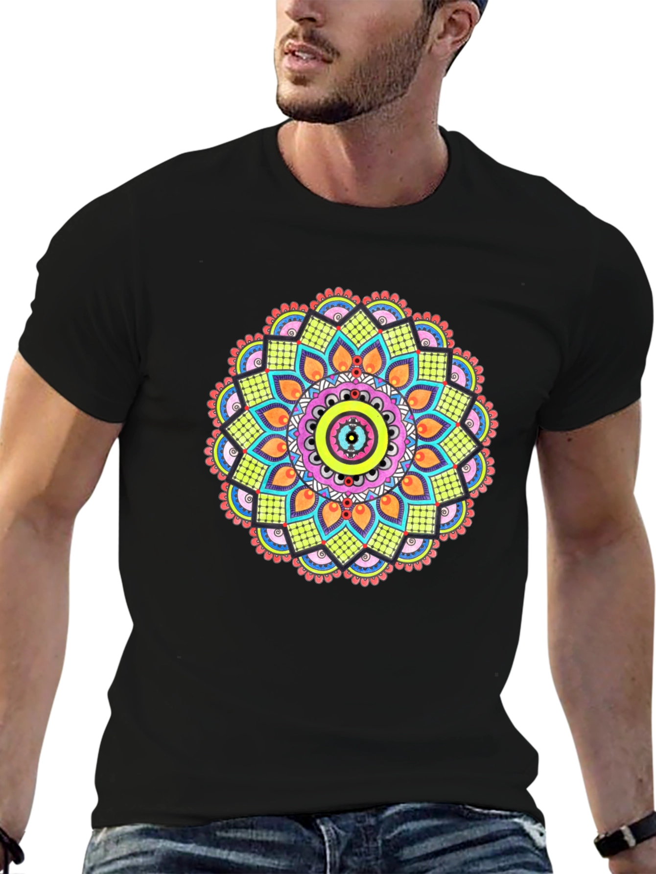 Black Mandala Print Black T-Shirt view 6