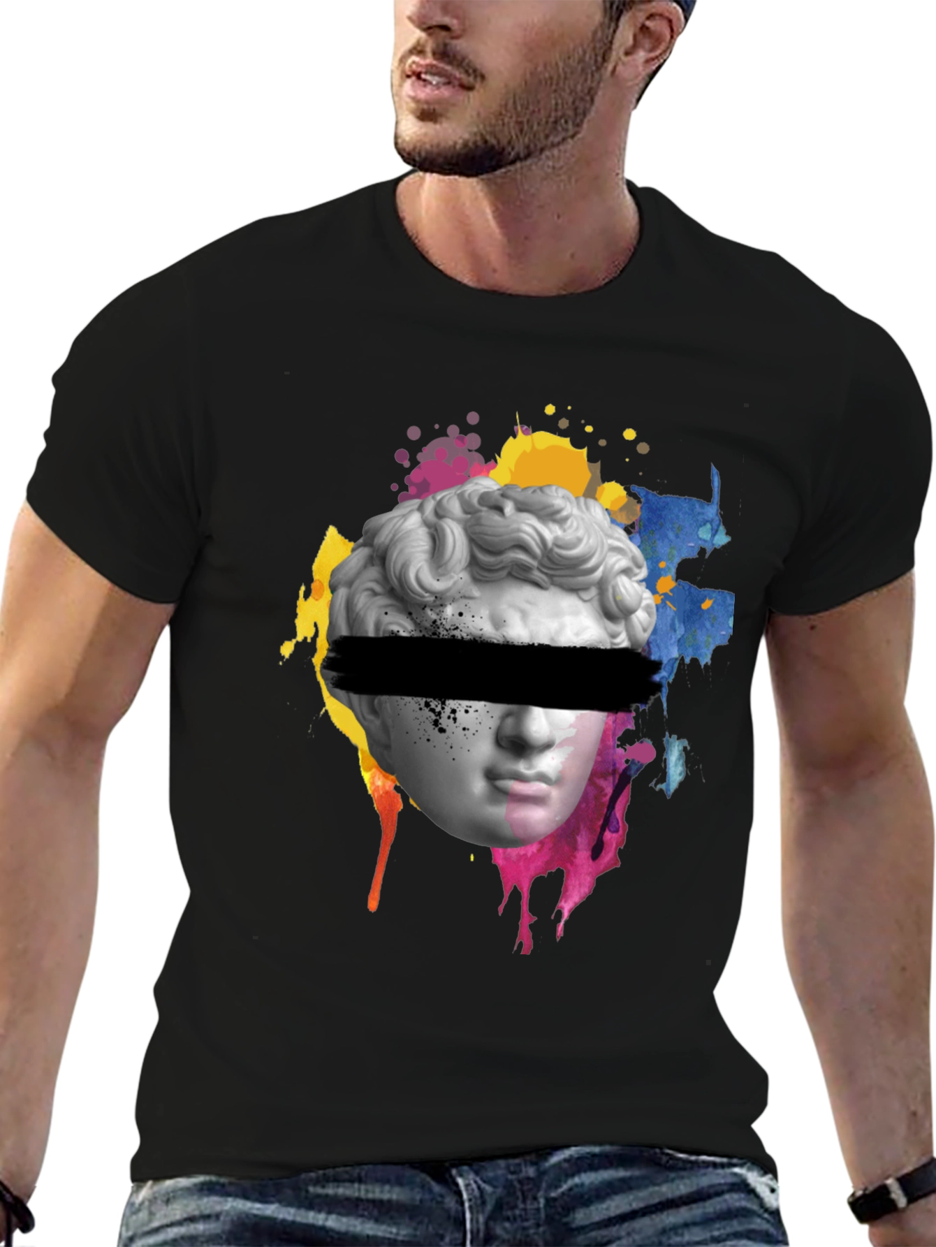 Black Statue Head Graphic Tee - Artistic Streetwear view 6