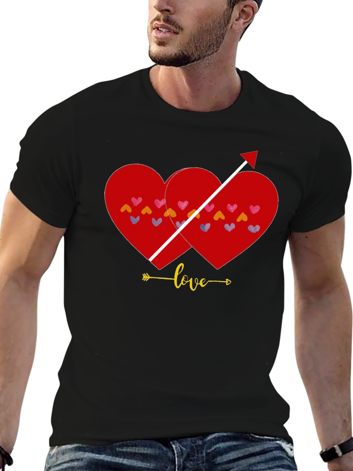 Black Love Arrow Heart Graphic Tee - Black Casual T-Shirt view 6