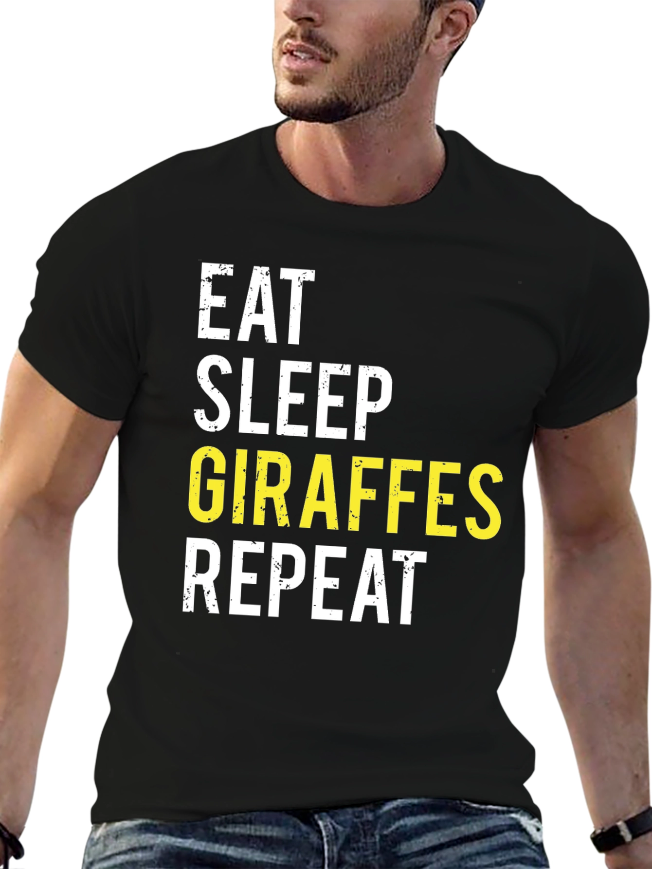 Black Eat Sleep Giraffes Repeat Black T-Shirt view 6