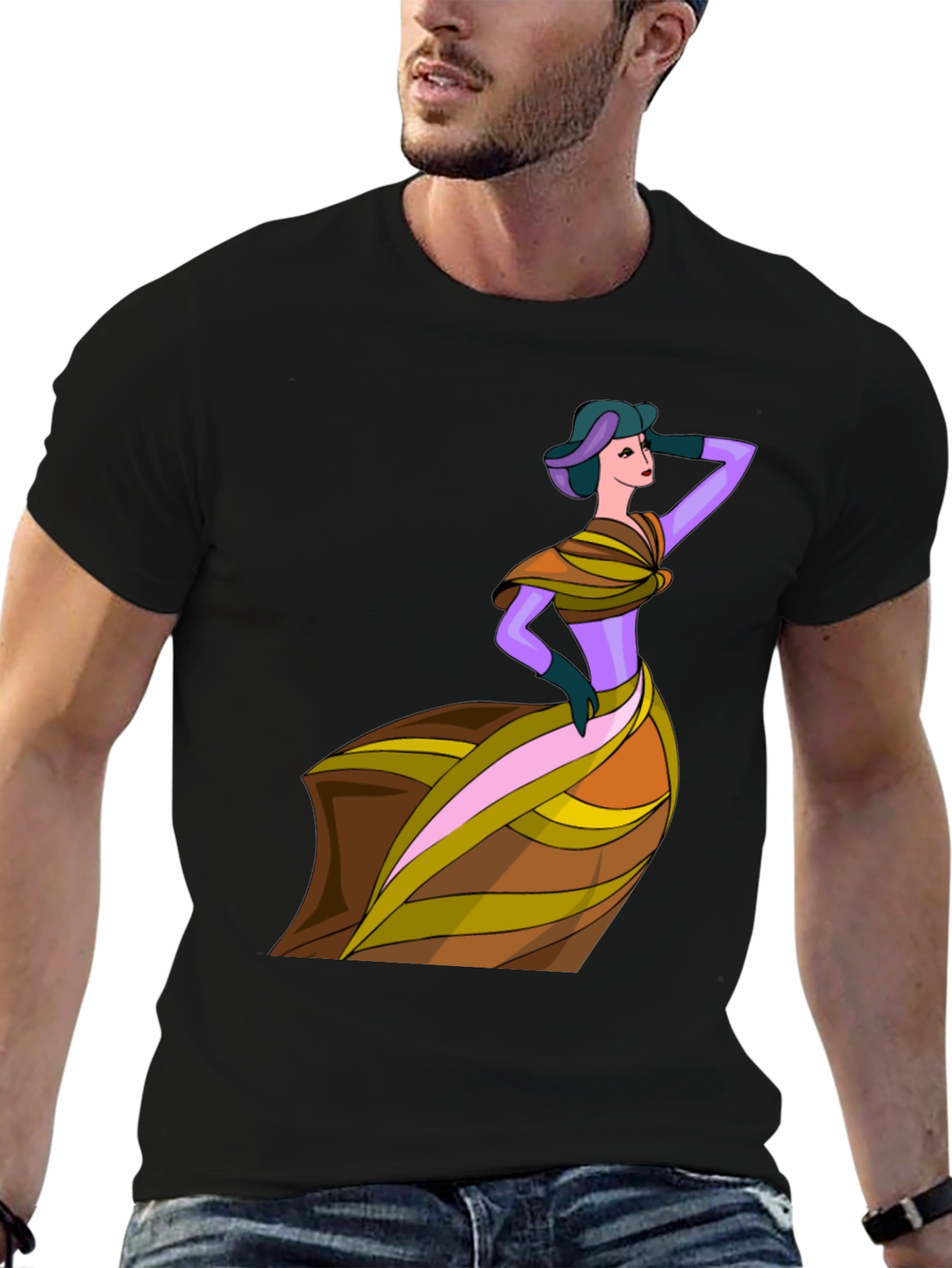 Black Retro Lady T-Shirt - Vintage Style Graphic Tee view 6