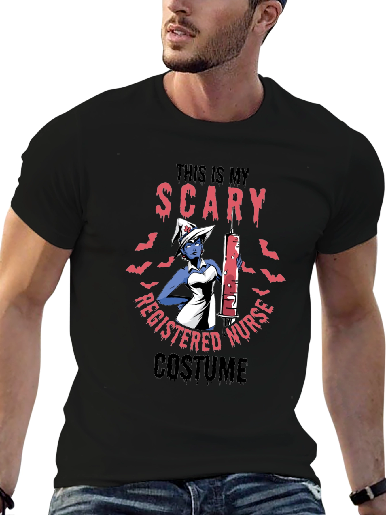 Black Scary Nurse Halloween Costume T-Shirt view 6