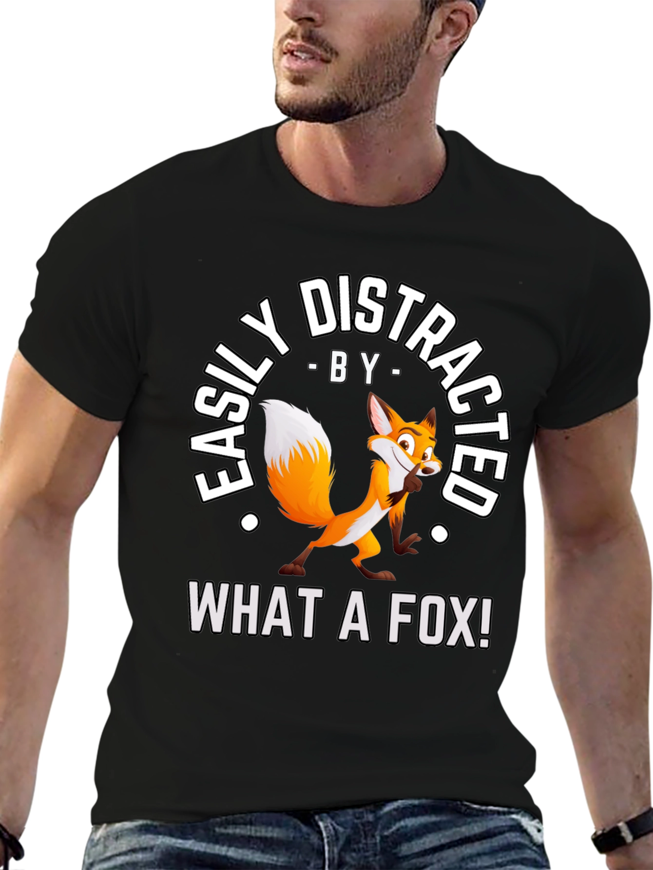 Black Easily Distracted By What A Fox! T-Shirt view 6