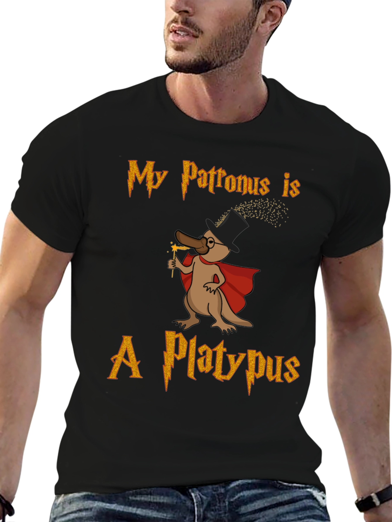 Black My Patronus is A Platypus T-Shirt view 6
