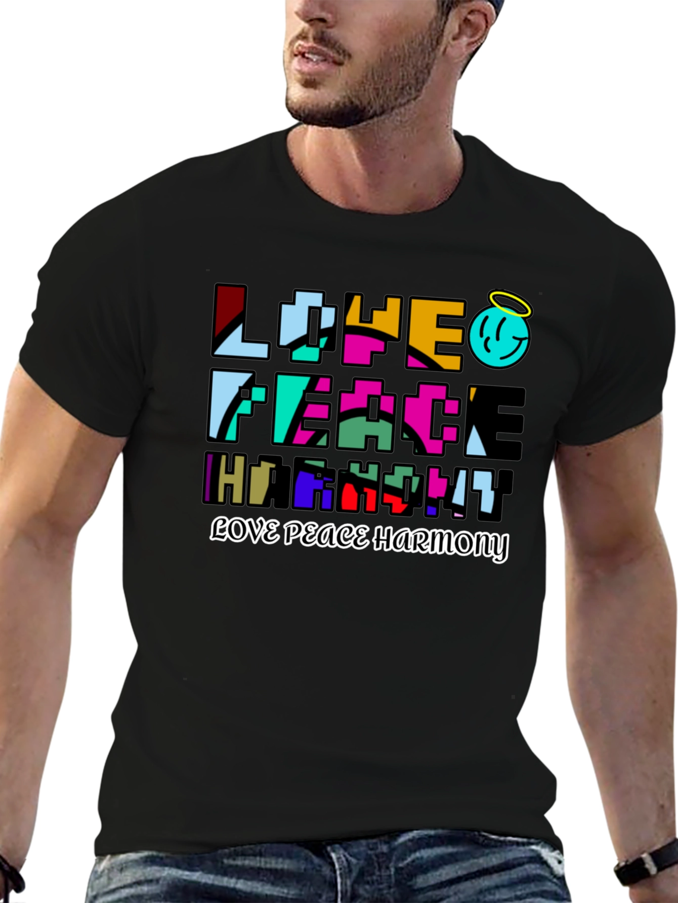 Black Love Peace Harmony Graphic T-Shirt - Black view 6
