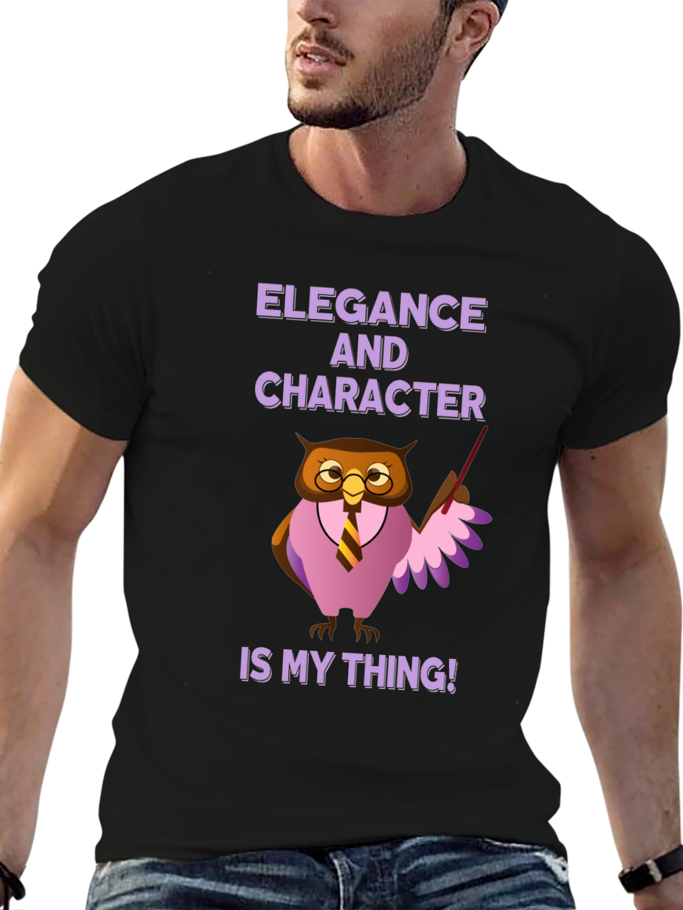 Black Elegance and Character Owl T-Shirt view 6