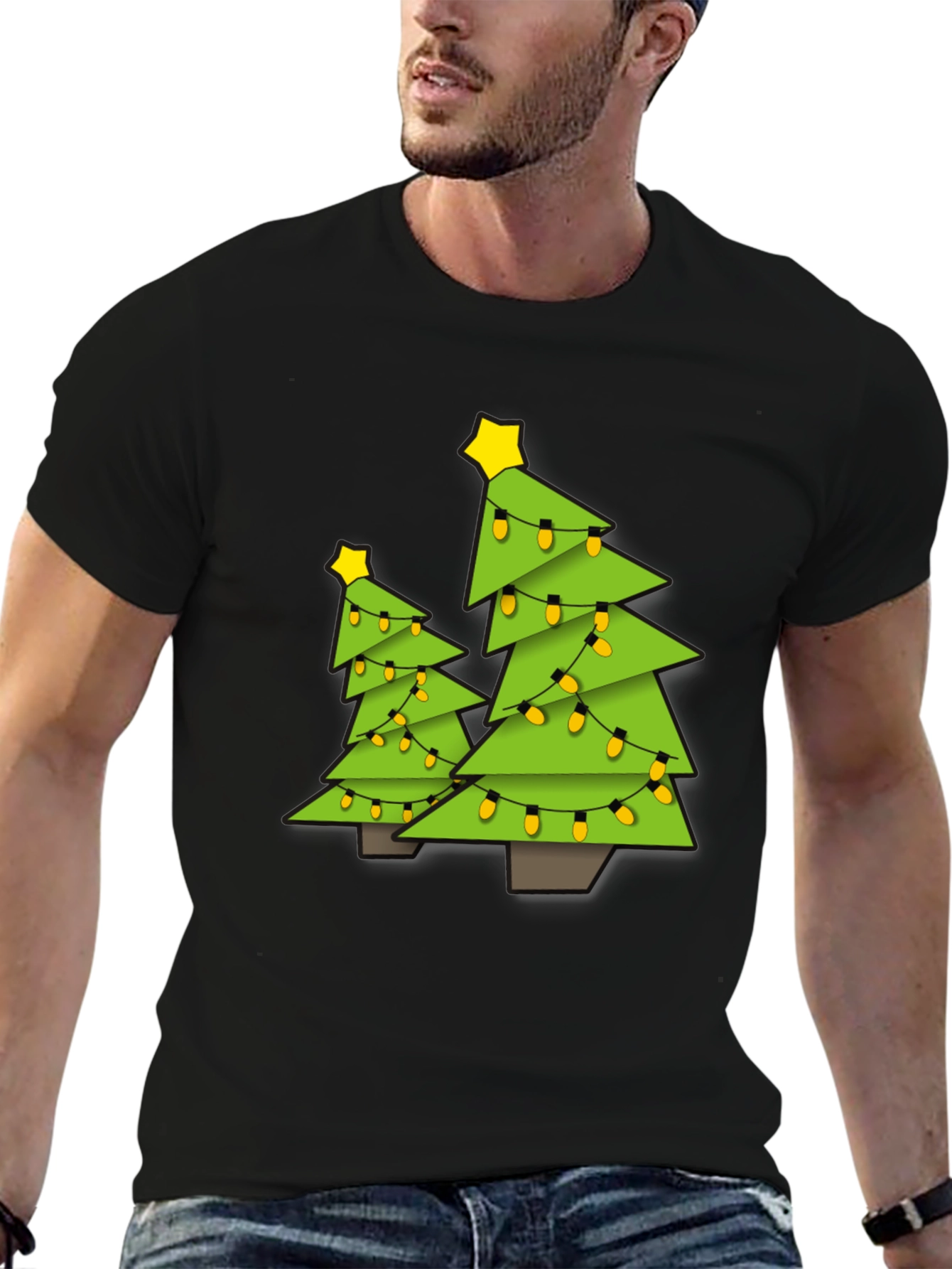 Black Festive Christmas Tree Graphic Tee - Black view 6