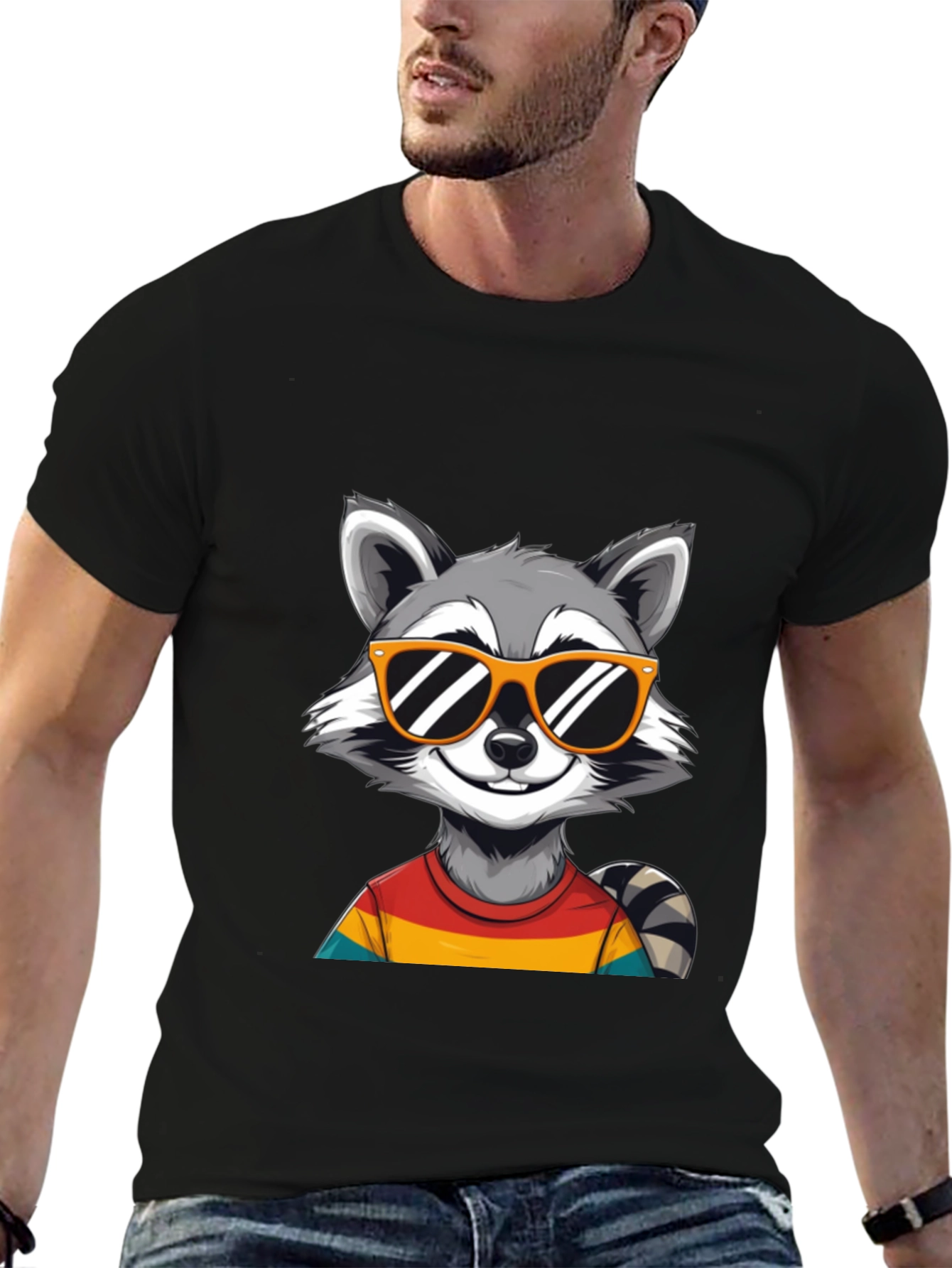 Black Cool Raccoon T-Shirt - Fun Graphic Tee view 6