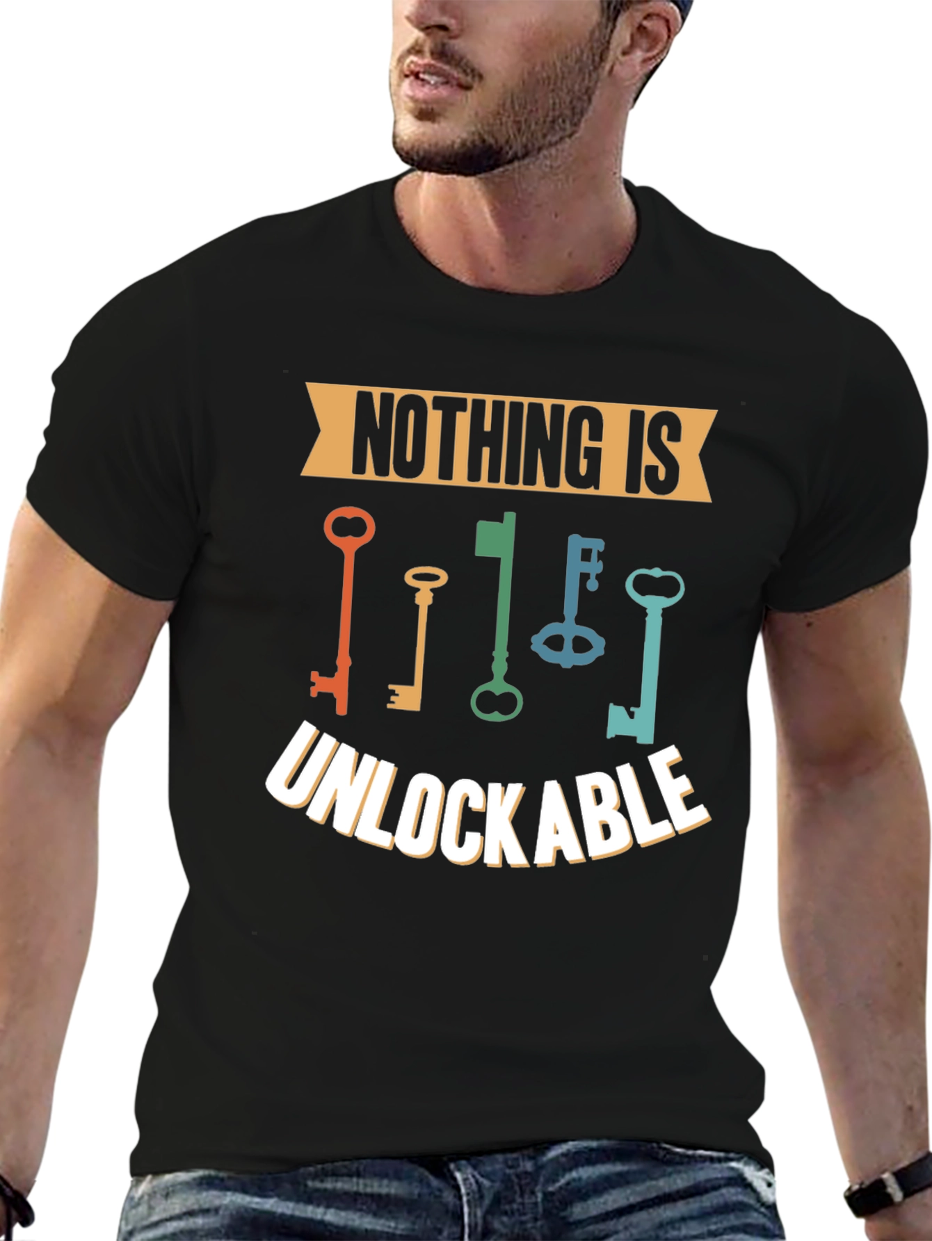 Black Nothing is Unlockable Graphic T-Shirt view 6