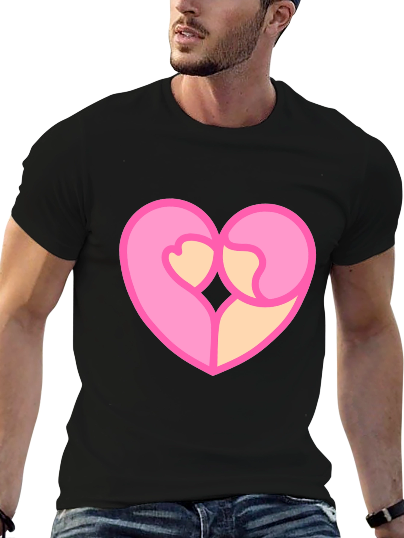 Black Heart Hug Graphic Tee - Black Cotton Blend view 6