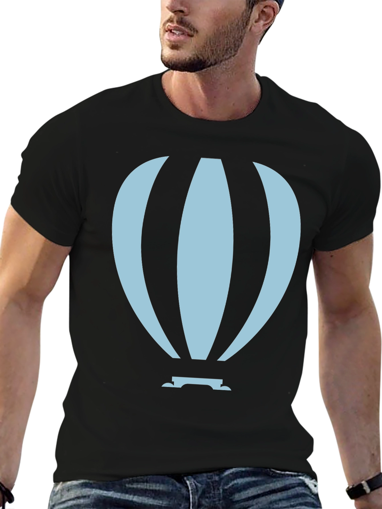 Black Hot Air Balloon Graphic Tee - Black Cotton Blend view 6