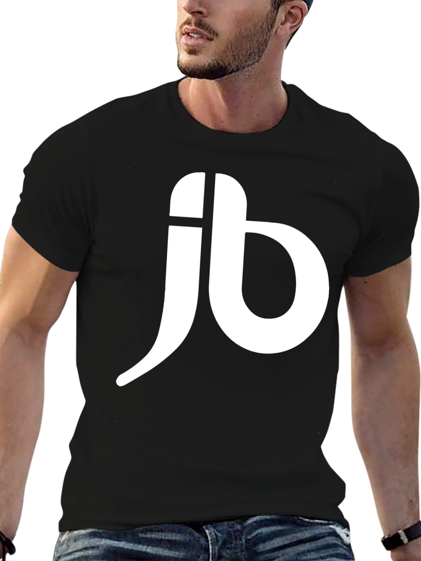 Black Men's Black T-Shirt with White JB Logo view 6