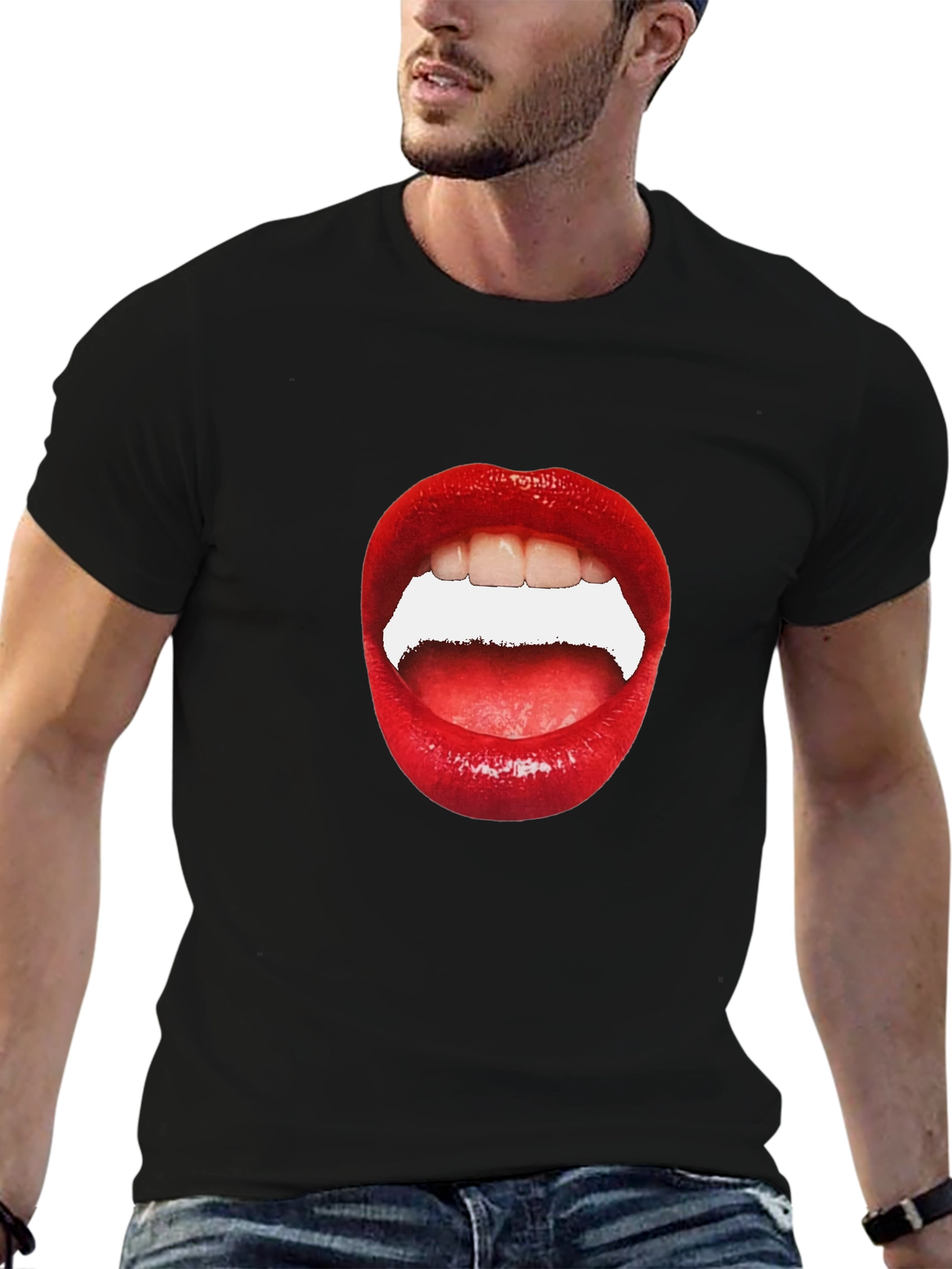 Black Bold Lip Graphic Tee - Black Unisex T-Shirt view 6
