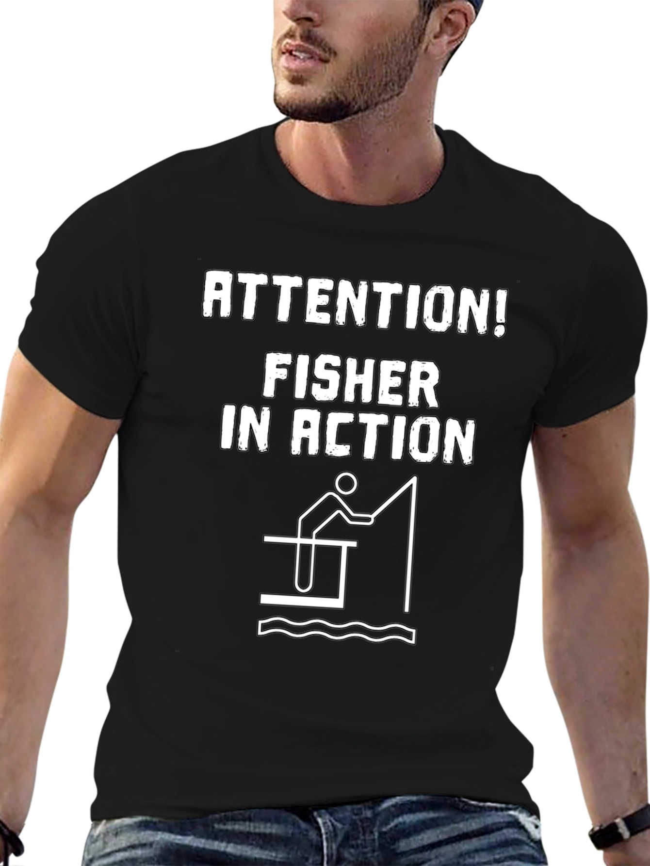 Black Attention! Fisher In Action Black T-Shirt view 6