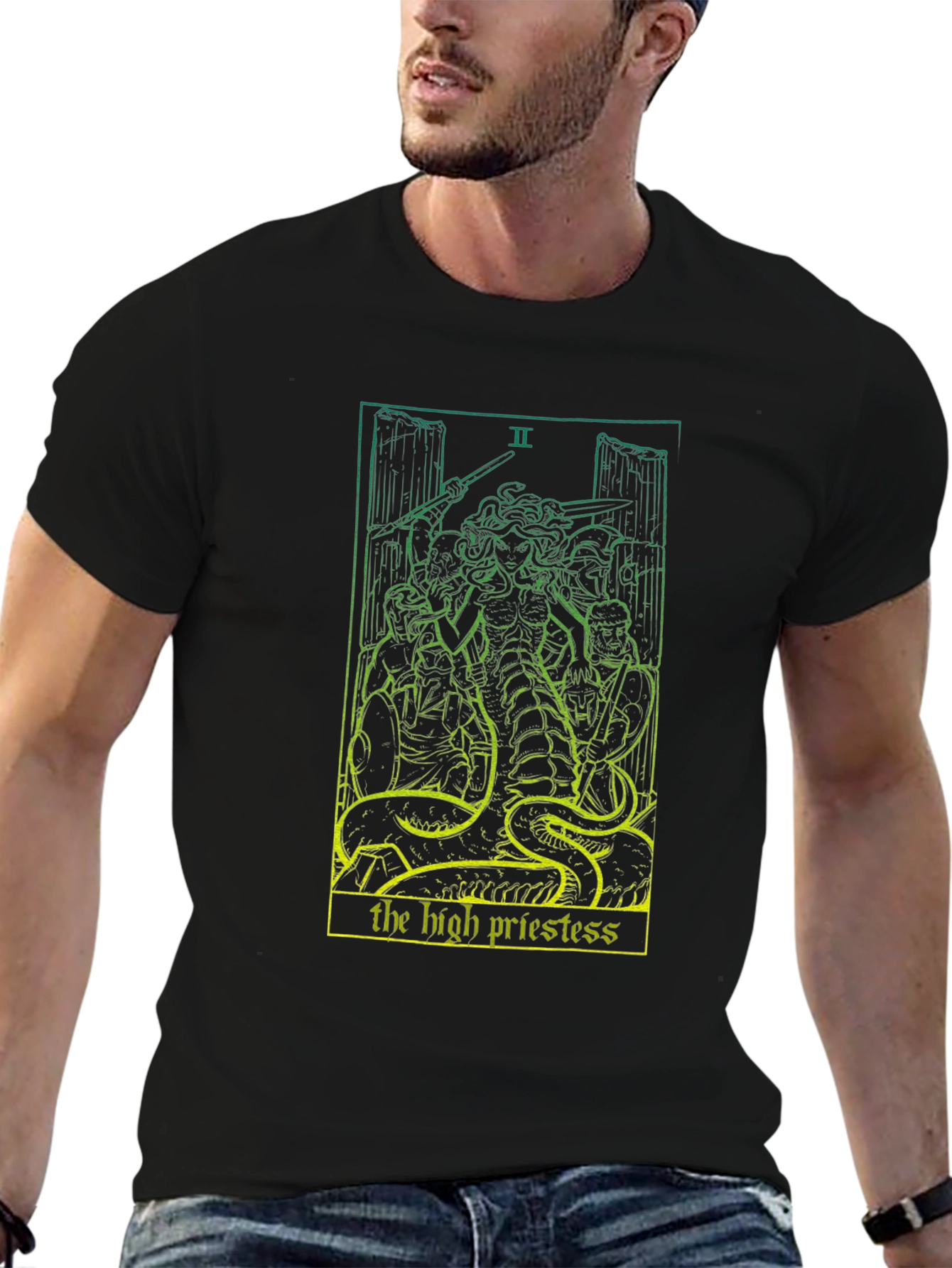 Black The High Priestess Tarot Card T-Shirt - Black view 6
