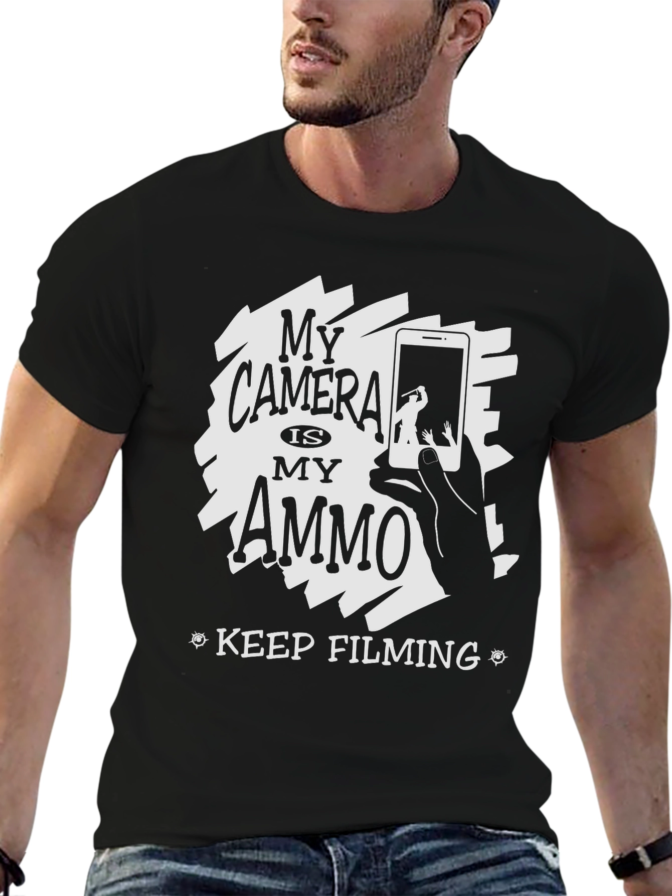 Black My Camera Is My Ammo Black T-Shirt view 6