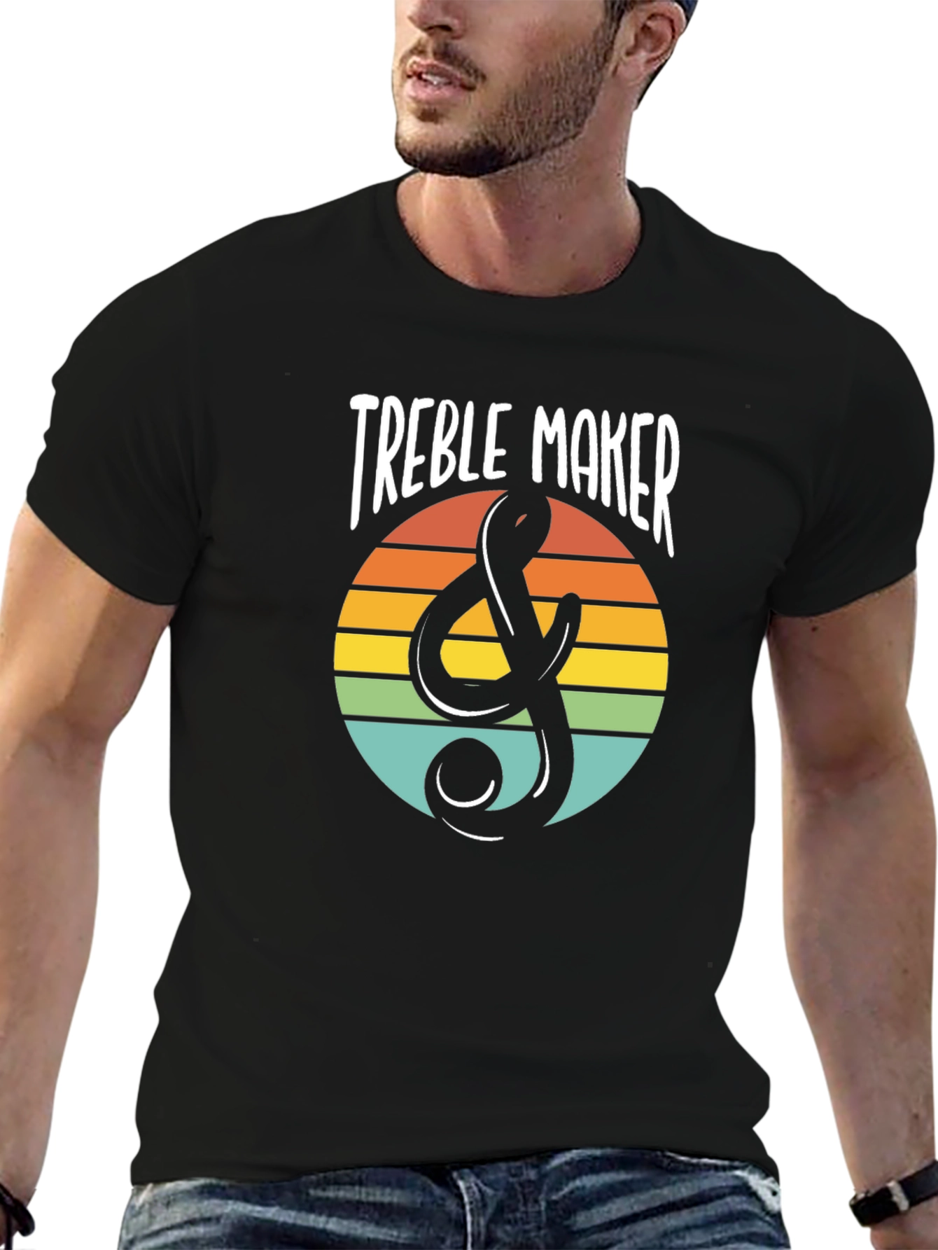Black Treble Maker Retro Style Music T-Shirt view 6