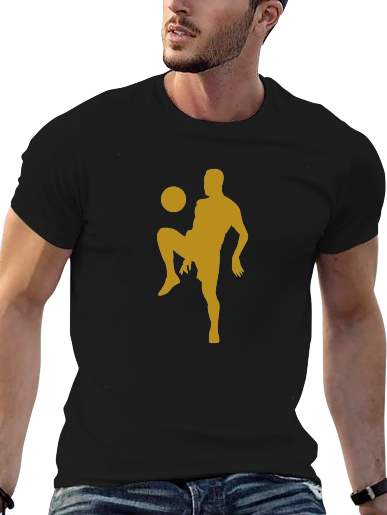 Black Soccer Player Silhouette Tee - Black Cotton Blend Shirt view 6