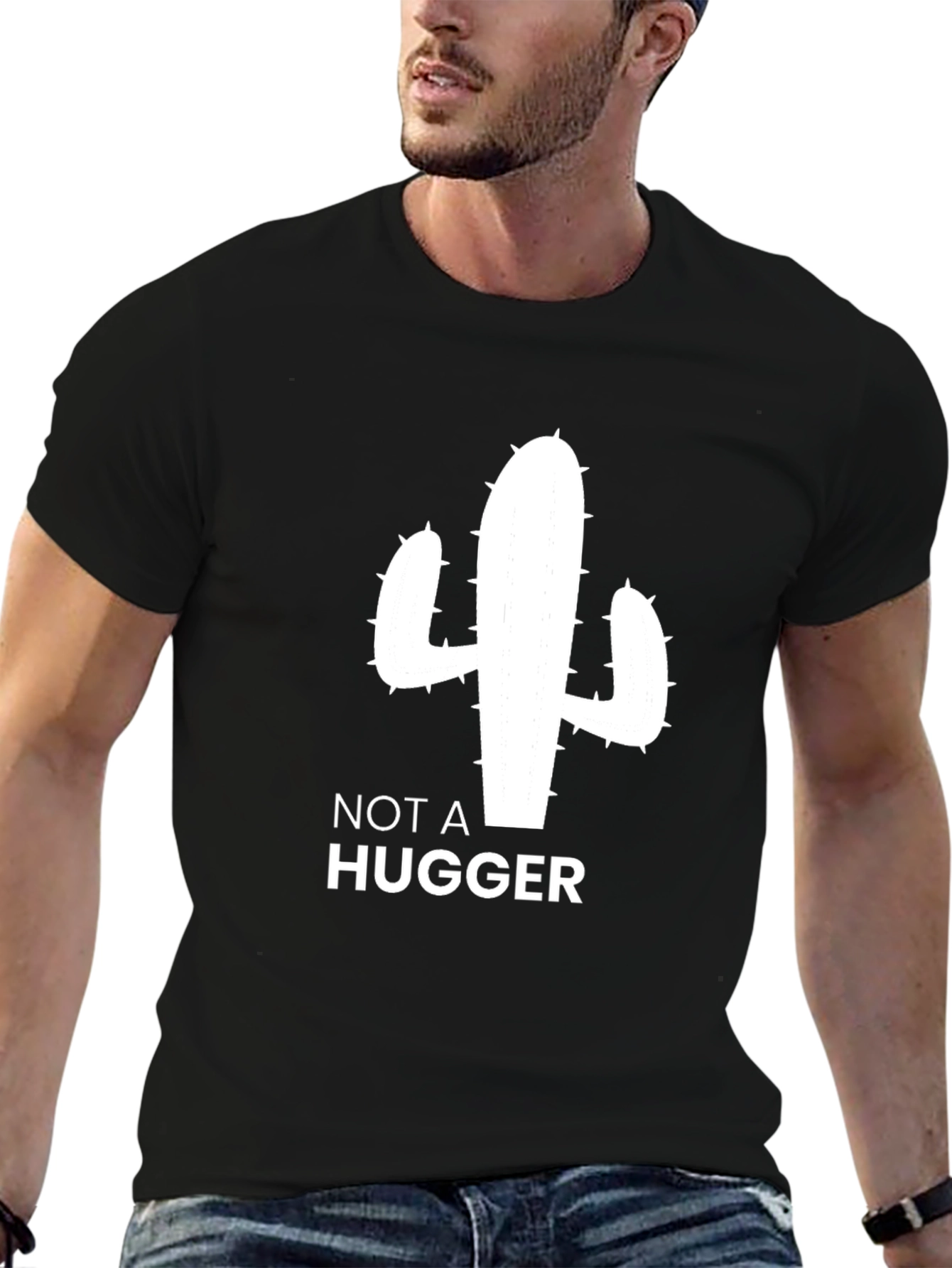 Black Not a Hugger Cactus T-Shirt - Unisex Graphic Tee view 6