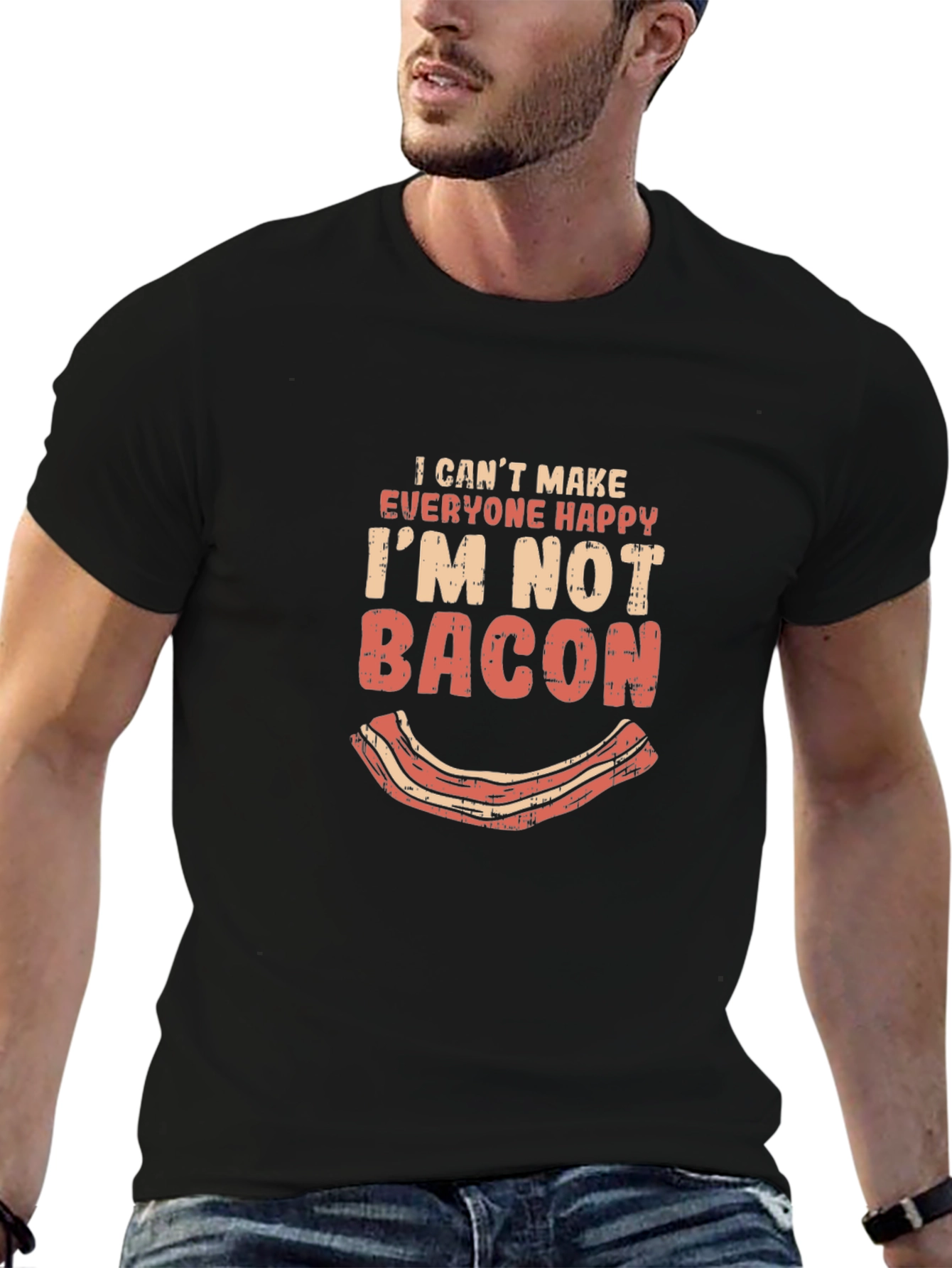 Black Funny Bacon Graphic T-Shirt - I Can't Make Everyone Happy view 6
