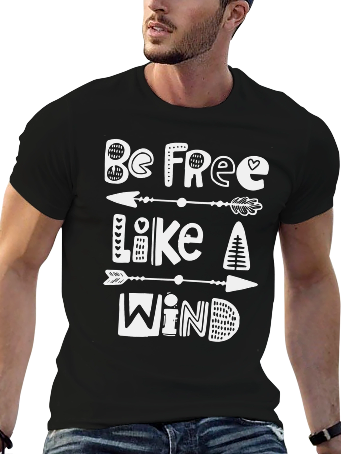 Black Be Free Like a Wind Graphic Tee view 6