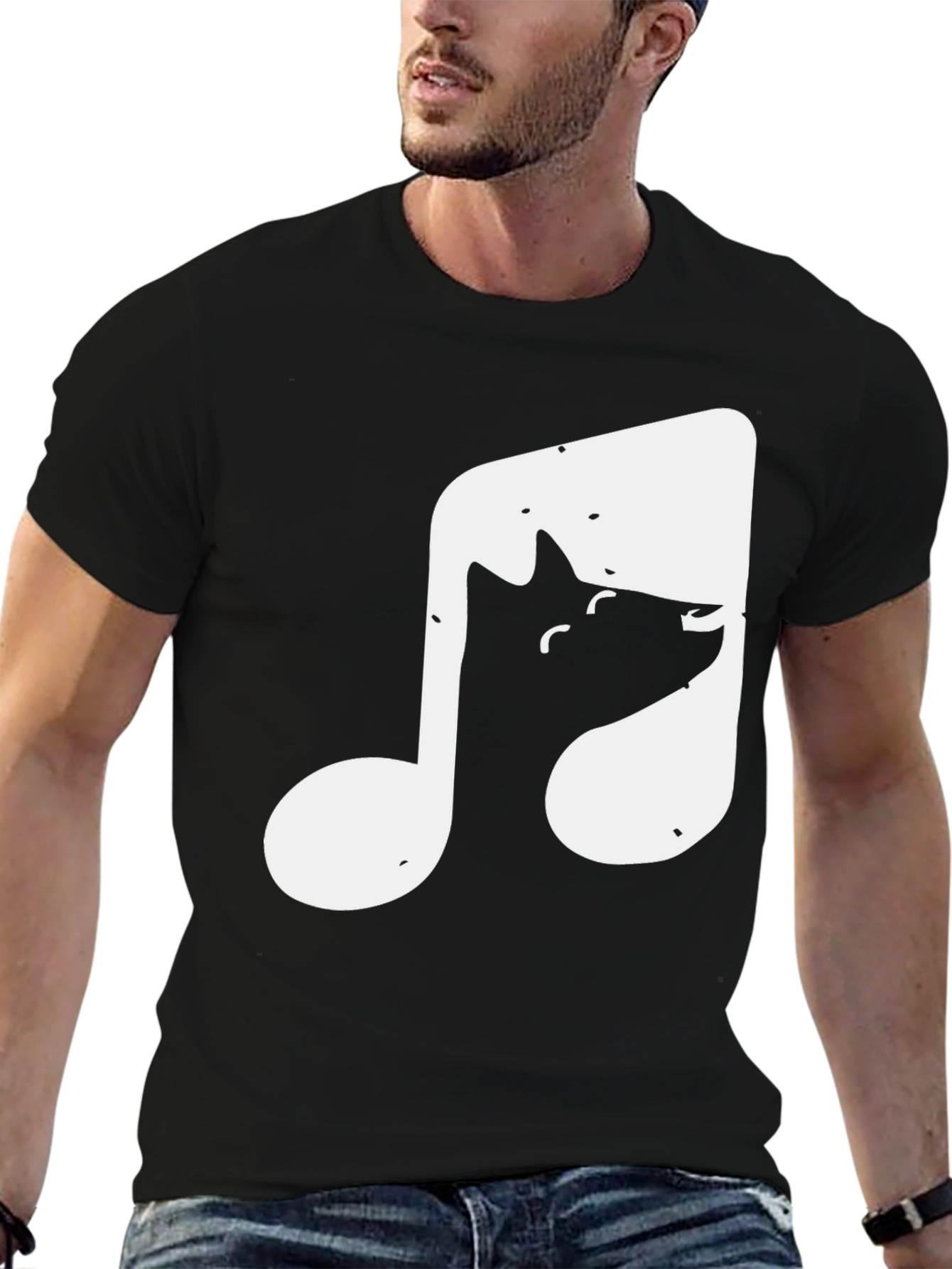 Black Cool Cat Music Note Graphic T-Shirt view 6
