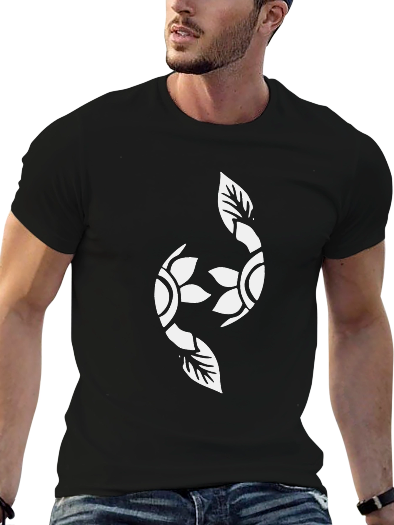 Black Black Graphic Tee with Floral Yin Yang view 6