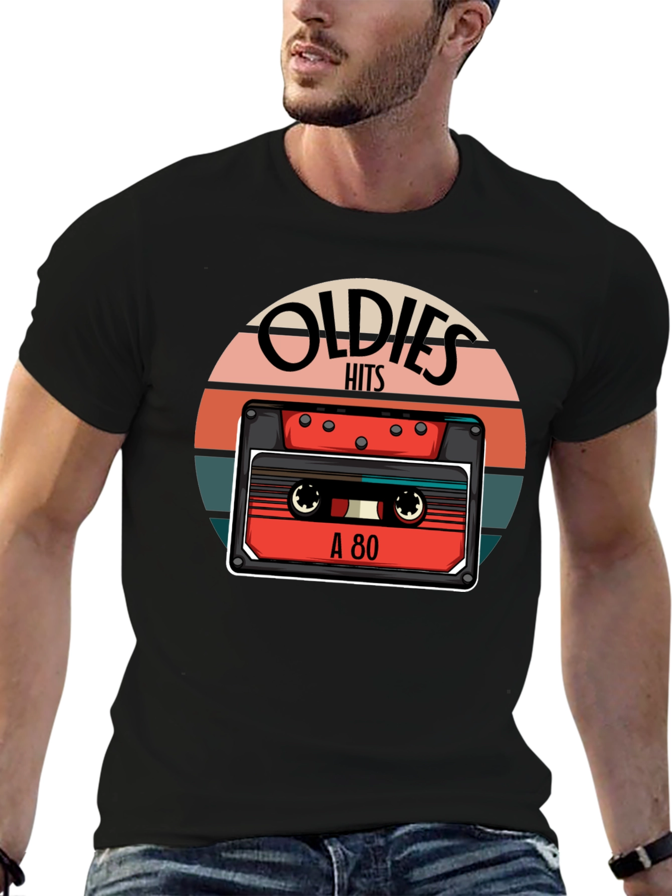Black Oldies Hits Cassette Tape T-Shirt - Vintage 80s Retro Style Tee view 6