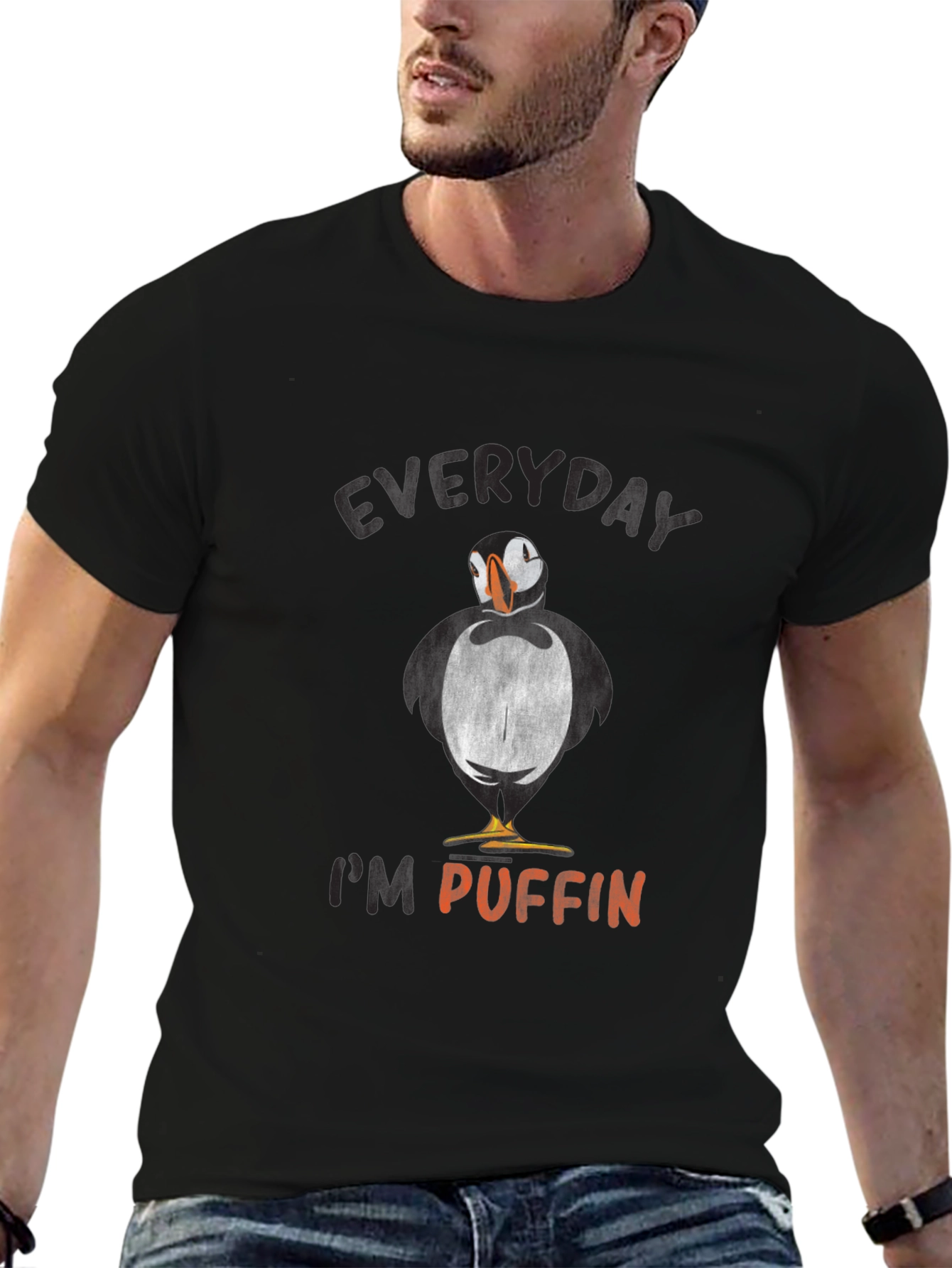 Black Everyday I'm Puffin' Graphic Tee view 6