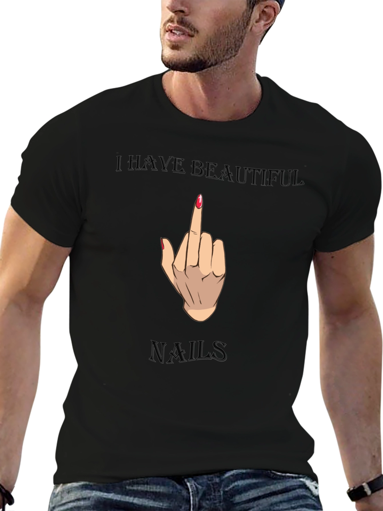 Black I Have Beautiful Nails Funny Graphic Tee view 6