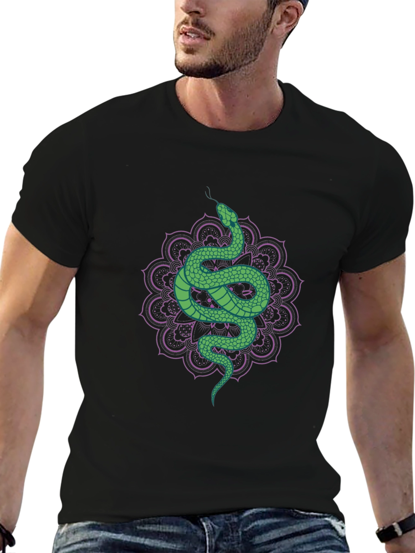 Black Snake Mandala Graphic Tee - Cool Serpent Design view 6