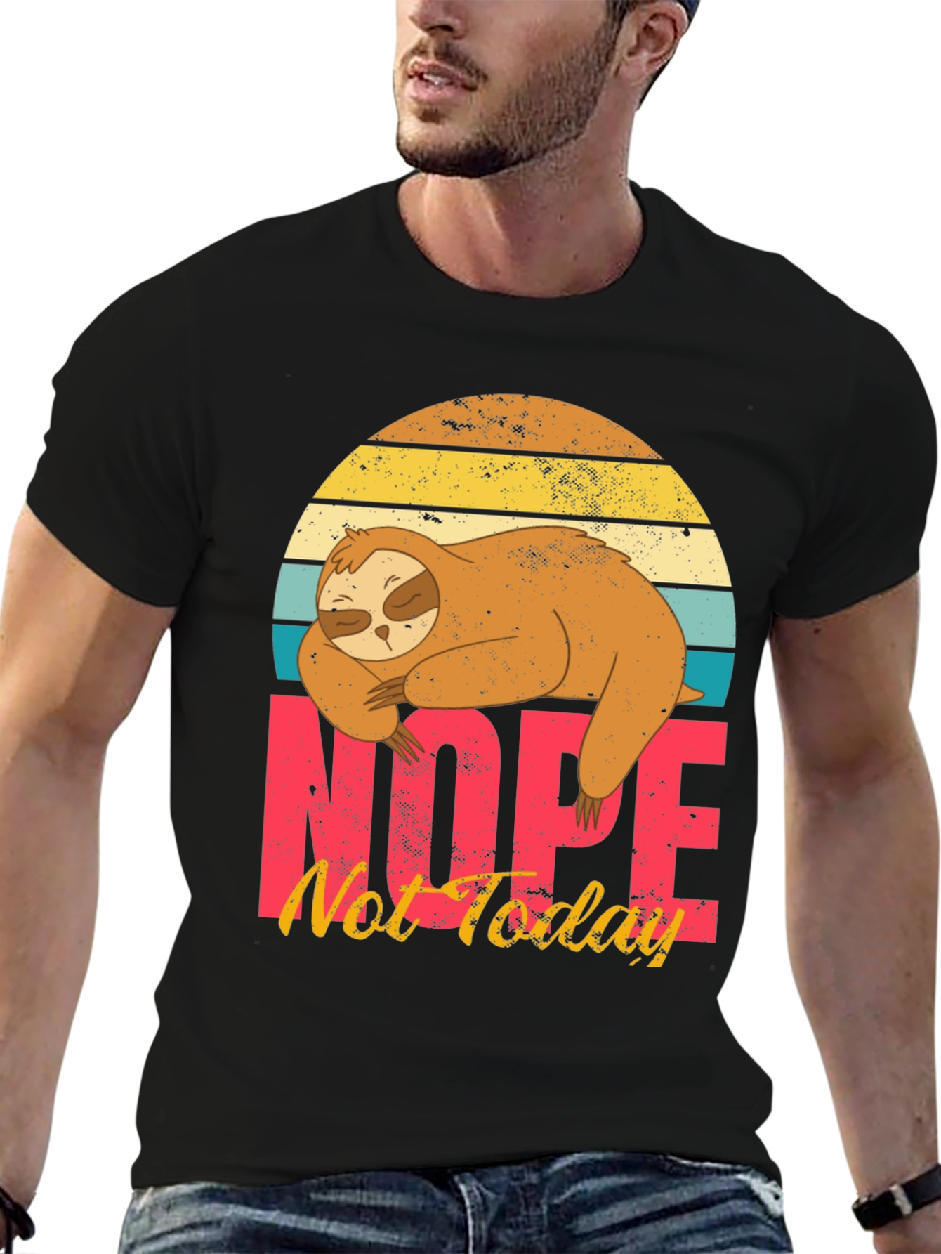 Black Nope, Not Today Sloth Graphic T-Shirt view 6