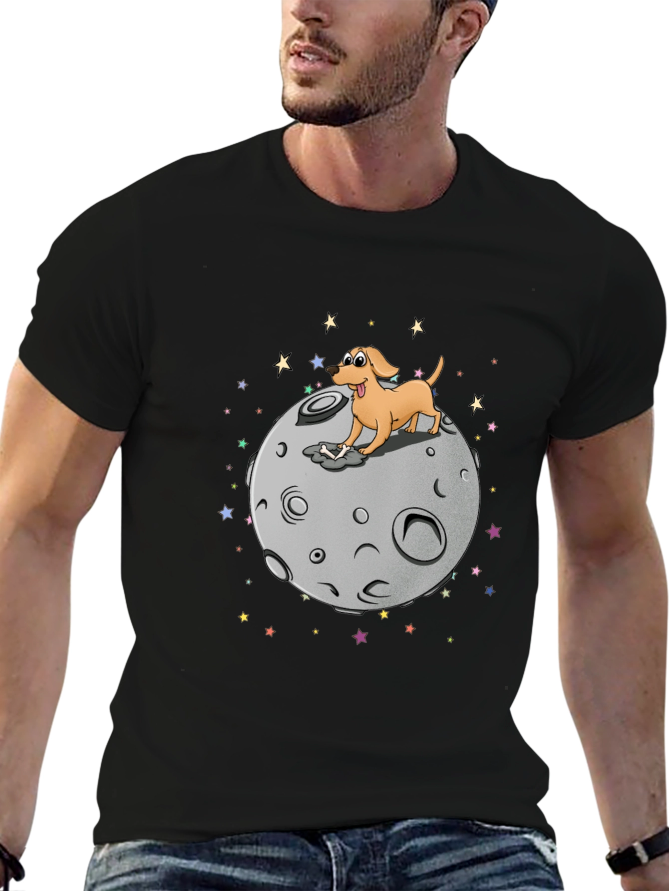 Black Dog on Moon Graphic T-Shirt view 6